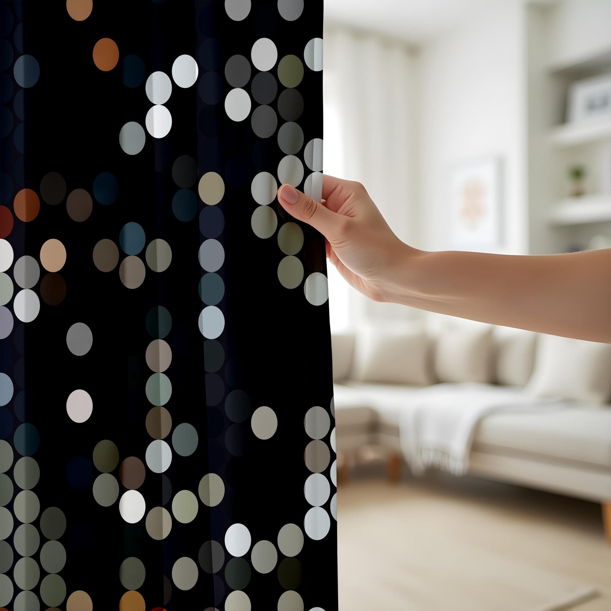 Onay Cosmic Dot Pattern Living Room Curtains, Multicolor Circle Panels