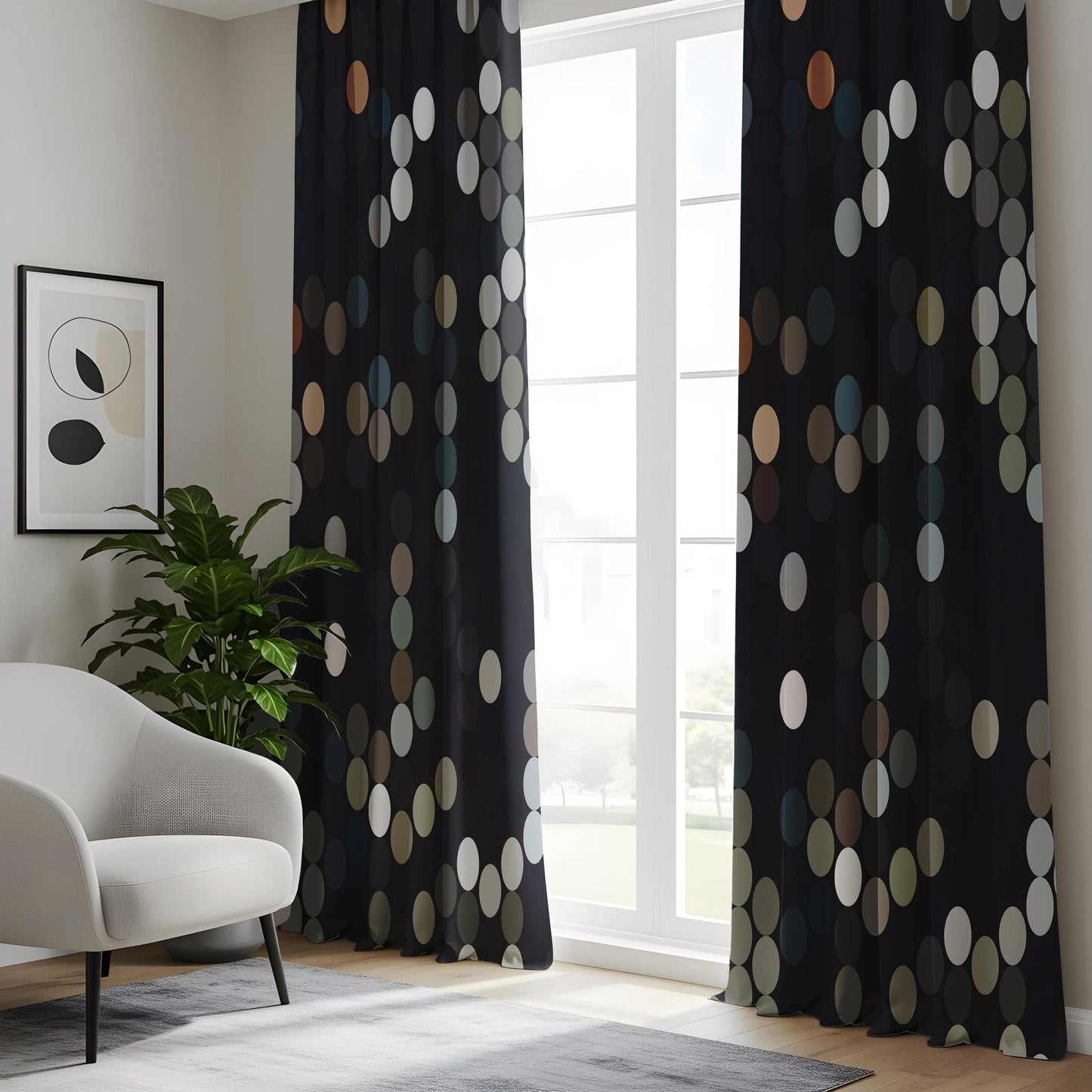 Onay Cosmic Dot Pattern Living Room Curtains, Multicolor Circle Panels