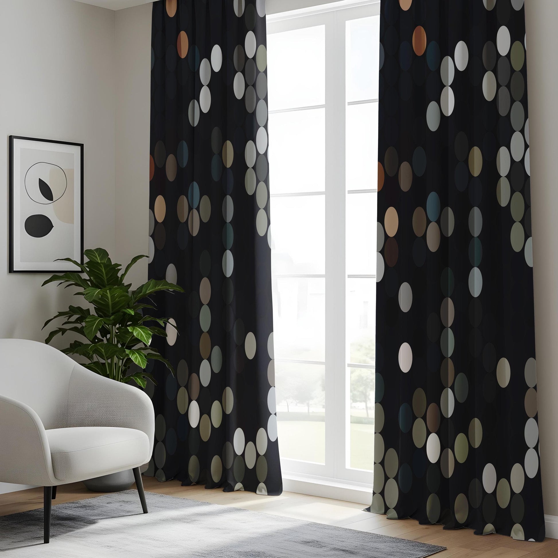 Onay Cosmic Dot Pattern Living Room Curtains, Multicolor Circle Panels