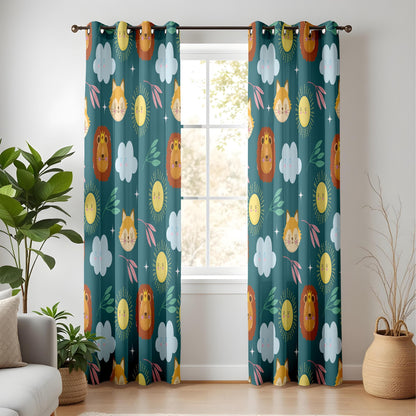 Onay Cute Animal Kids Curtains – Colorful Lion & Fox Print Drapes for Playful Nursery and Baby Room
