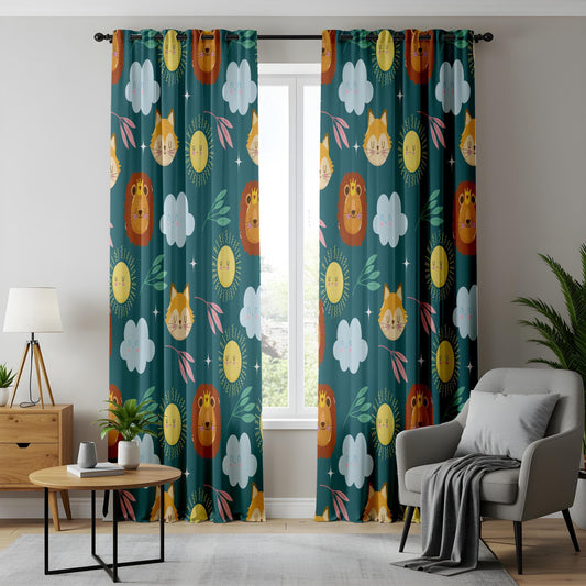 Onay Cute Animal Kids Curtains – Colorful Lion & Fox Print Drapes for Playful Nursery and Baby Room