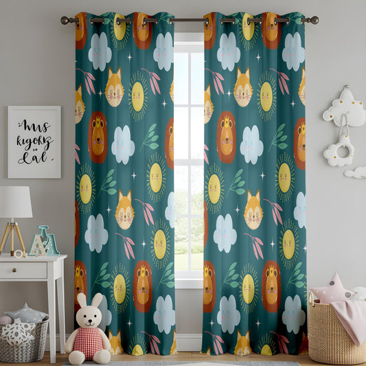 Onay Cute Animal Kids Curtains – Colorful Lion & Fox Print Drapes for Playful Nursery and Baby Room