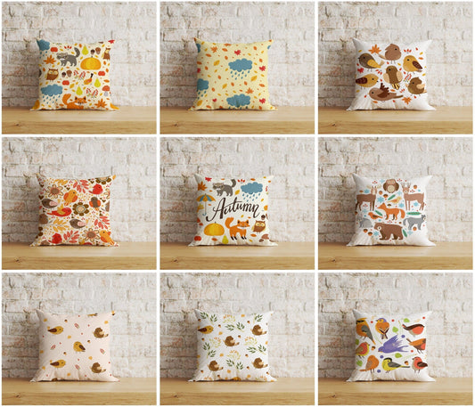 Onay Home Textile Cushion Covers Cute Autumn Birds Cushion Covers Autumn Animal Pillow Cover