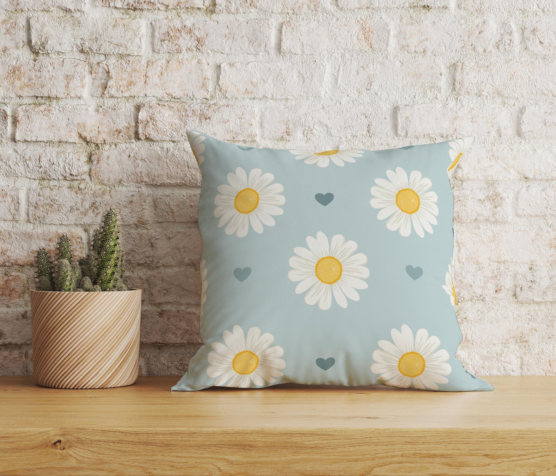 Onay Home Textile Cushion Covers 5 / 12 x 12 inch (30 x 30 cm) Double Side Daisy Cushion Cover Yellow Blue Floral Pillow Covers