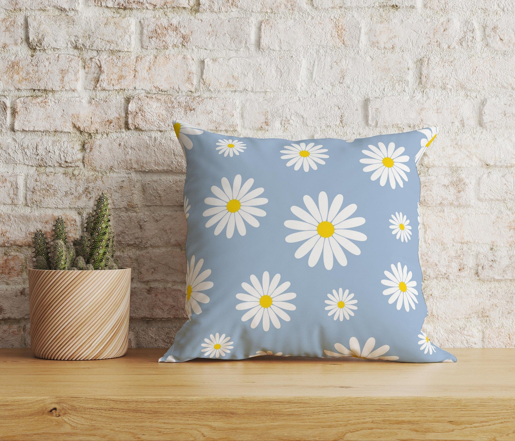 Onay Home Textile Cushion Covers 4 / 12 x 12 inch (30 x 30 cm) Double Side Daisy Cushion Cover Yellow Blue Floral Pillow Covers