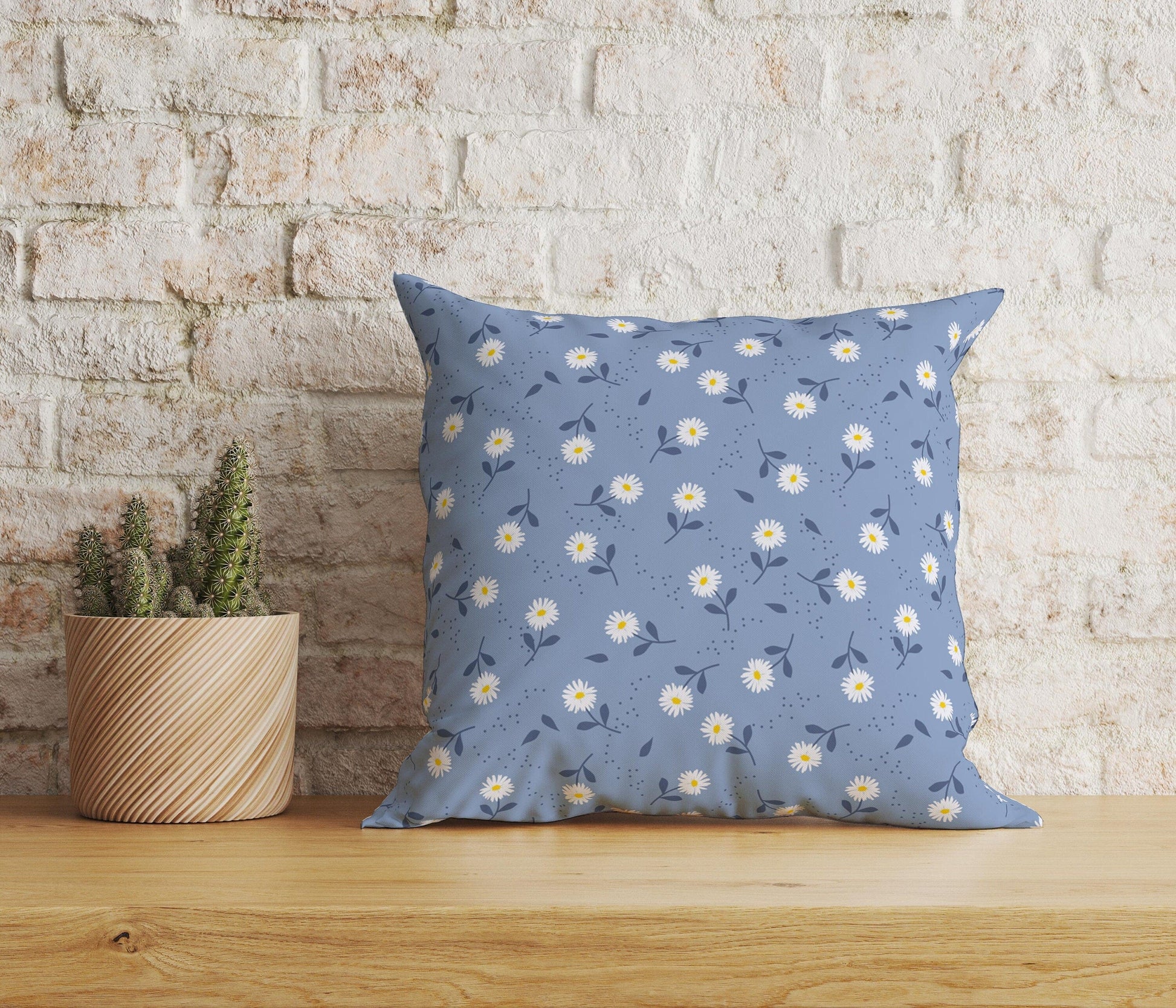 Onay Home Textile Cushion Covers 3 / 12 x 12 inch (30 x 30 cm) Double Side Daisy Cushion Cover Yellow Blue Floral Pillow Covers