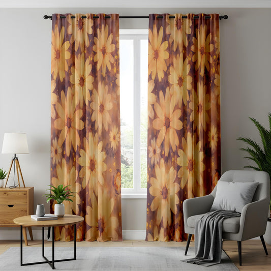 Onay Daisy Floral Curtains for Living Room, Warm Retro Flower Drapes