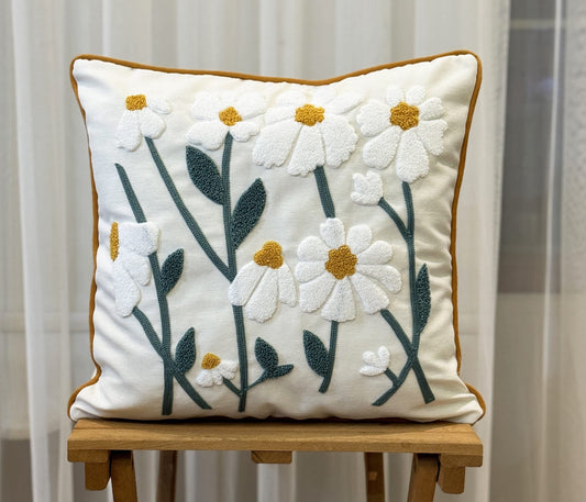Onay Home Textile Punch Needle Cushion Cover 17x17 inches/43x43cm Daisy Punch Needle Cushion Cover Daisy Tufted Embroidery