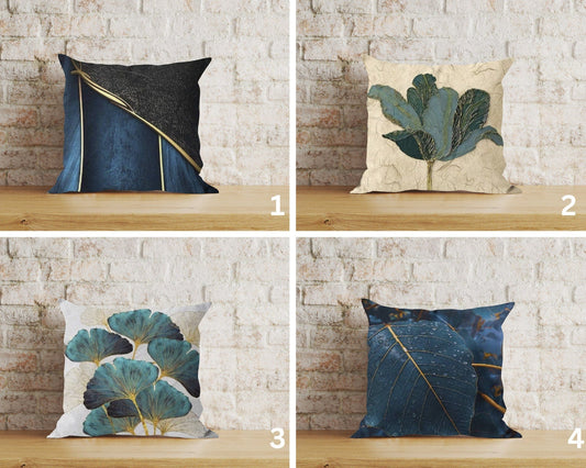 Onay Home Textile Cushion Covers Decorative Emerald Cushion Covers Blue Leaf Scatter Cushions