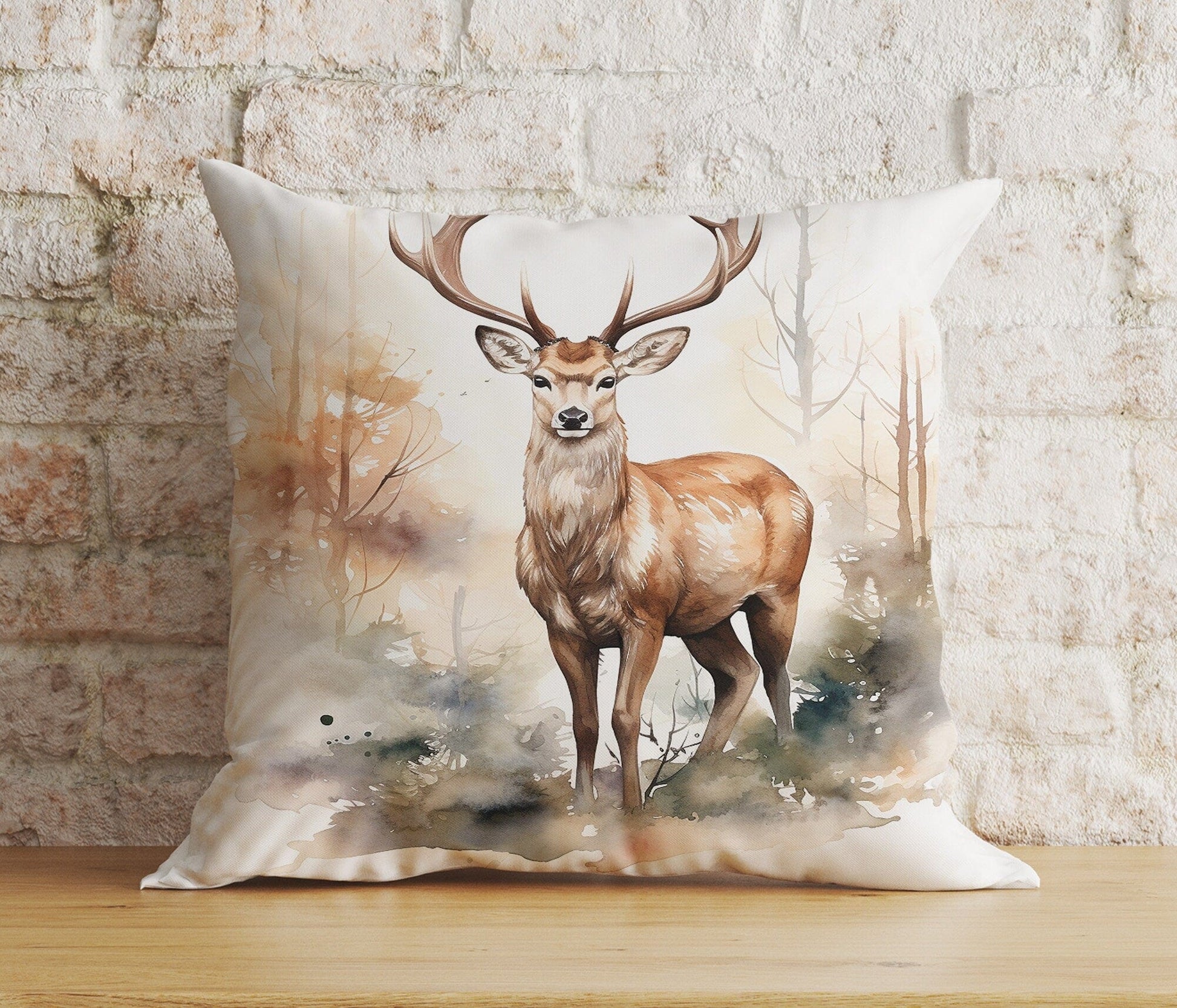 Onay Home Textile Cushion Covers 9 / 12 x 12 inch (30 x 30 cm) Double Side Deer Watercolor Cushion Cover Deer Stag Throw Cushions