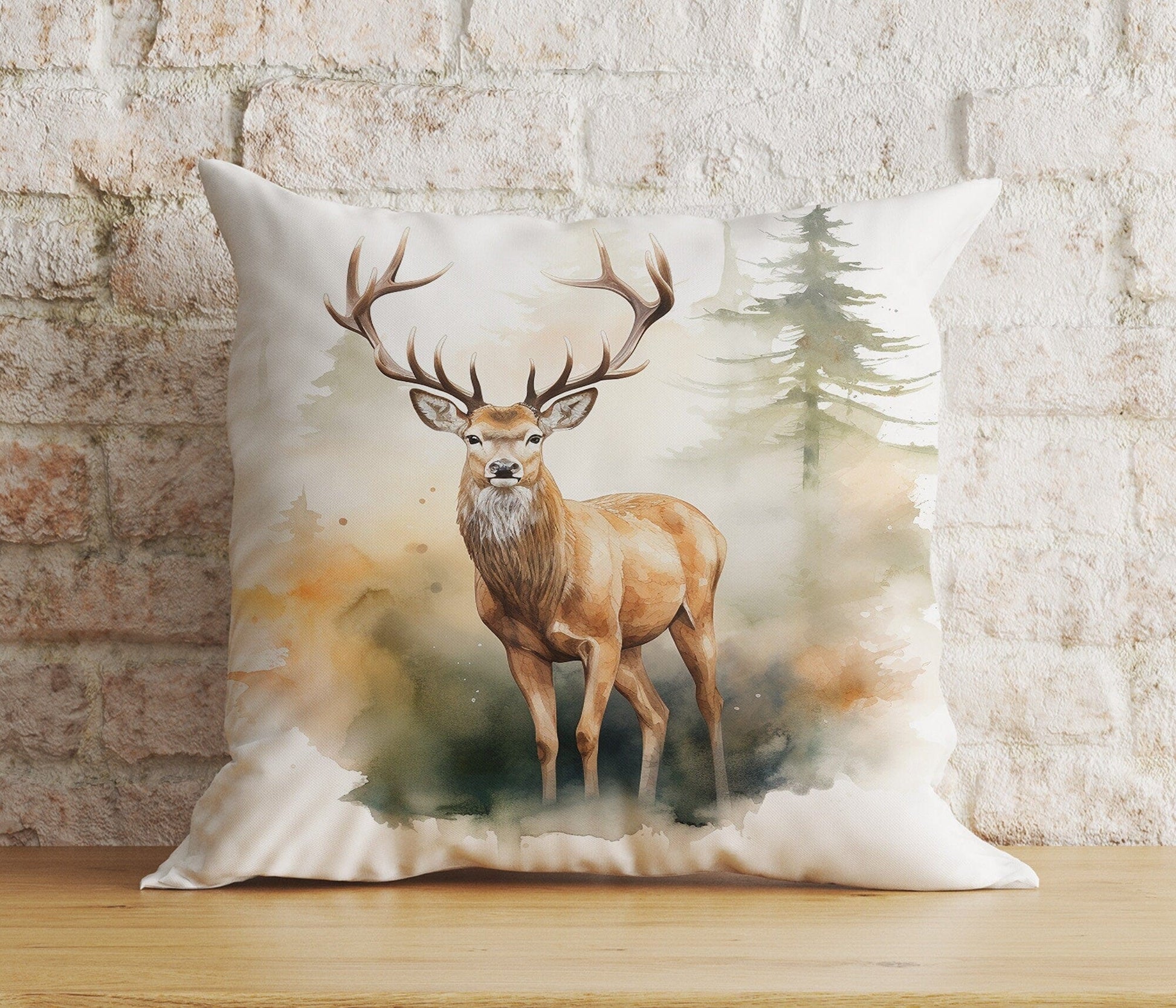 Onay Home Textile Cushion Covers 7 / 12 x 12 inch (30 x 30 cm) Double Side Deer Watercolor Cushion Cover Deer Stag Throw Cushions