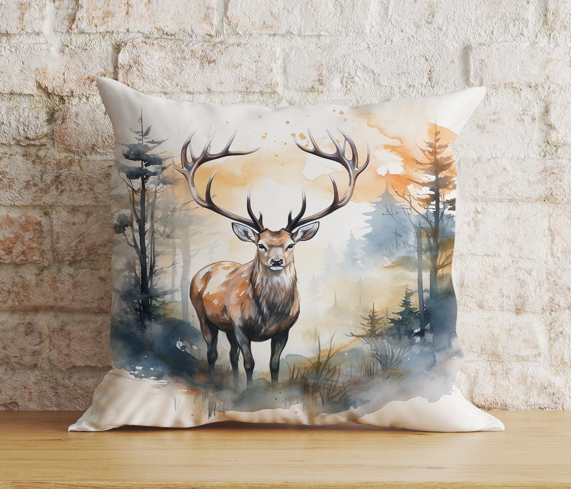 Onay Home Textile Cushion Covers 6 / 12 x 12 inch (30 x 30 cm) Double Side Deer Watercolor Cushion Cover Deer Stag Throw Cushions