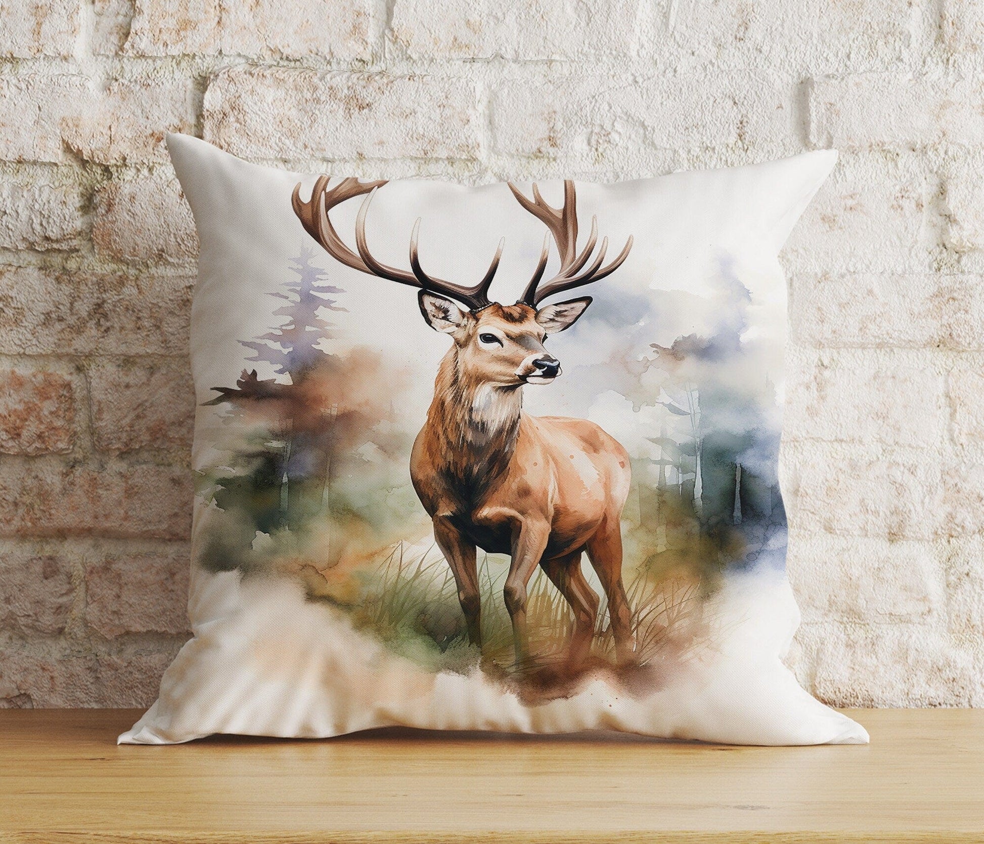 Onay Home Textile Cushion Covers 5 / 12 x 12 inch (30 x 30 cm) Double Side Deer Watercolor Cushion Cover Deer Stag Throw Cushions