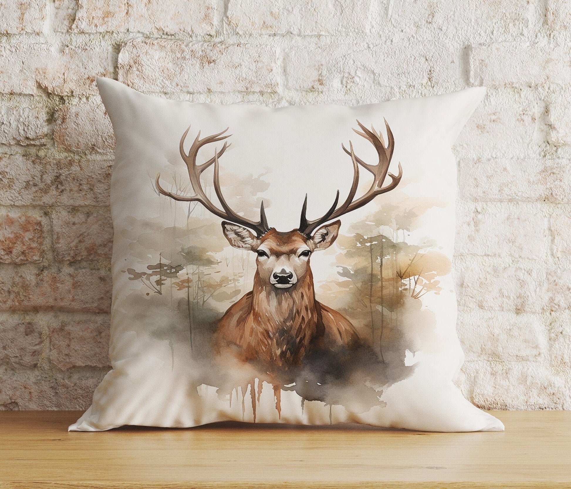 Onay Home Textile Cushion Covers 4 / 12 x 12 inch (30 x 30 cm) Double Side Deer Watercolor Cushion Cover Deer Stag Throw Cushions