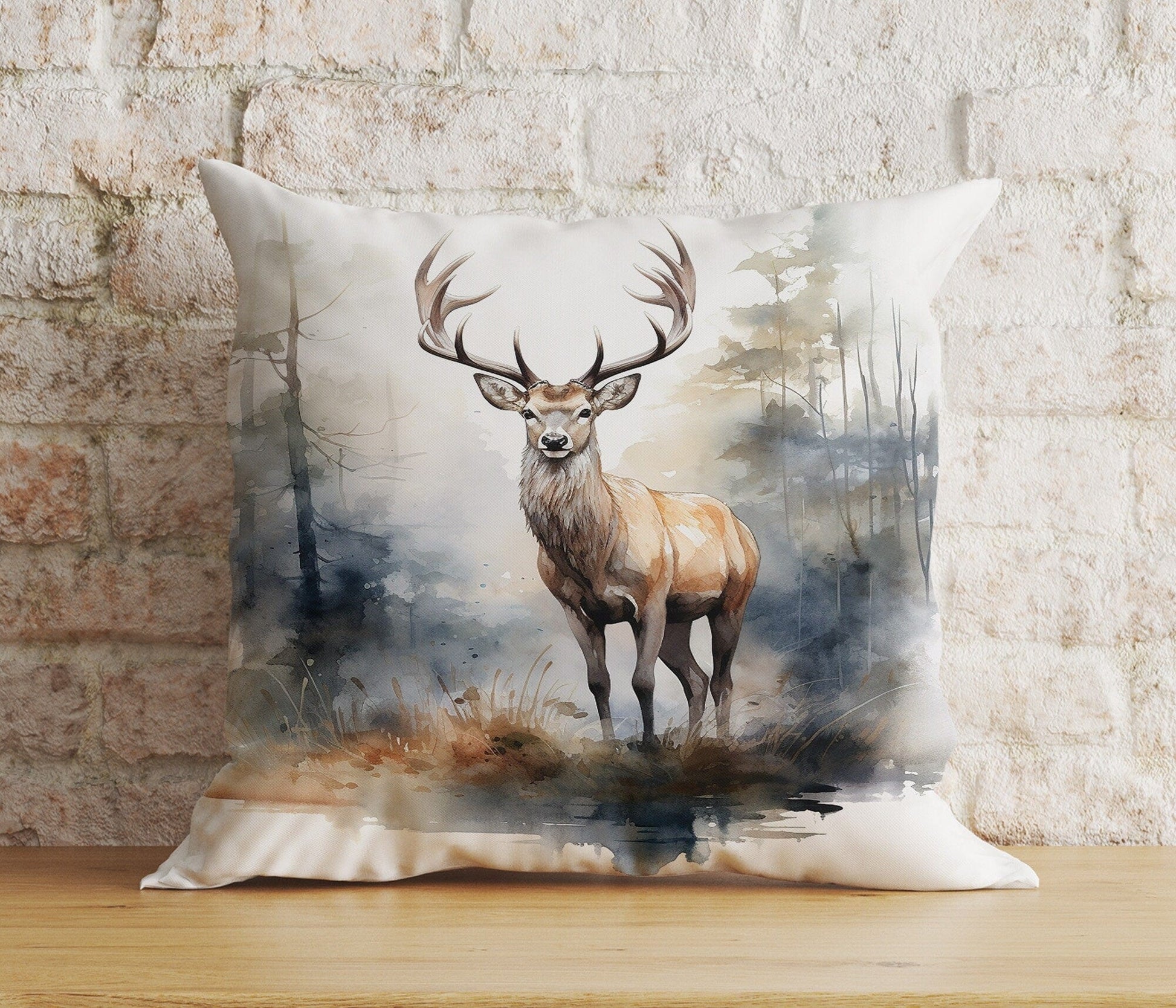 Onay Home Textile Cushion Covers 3 / 12 x 12 inch (30 x 30 cm) Double Side Deer Watercolor Cushion Cover Deer Stag Throw Cushions