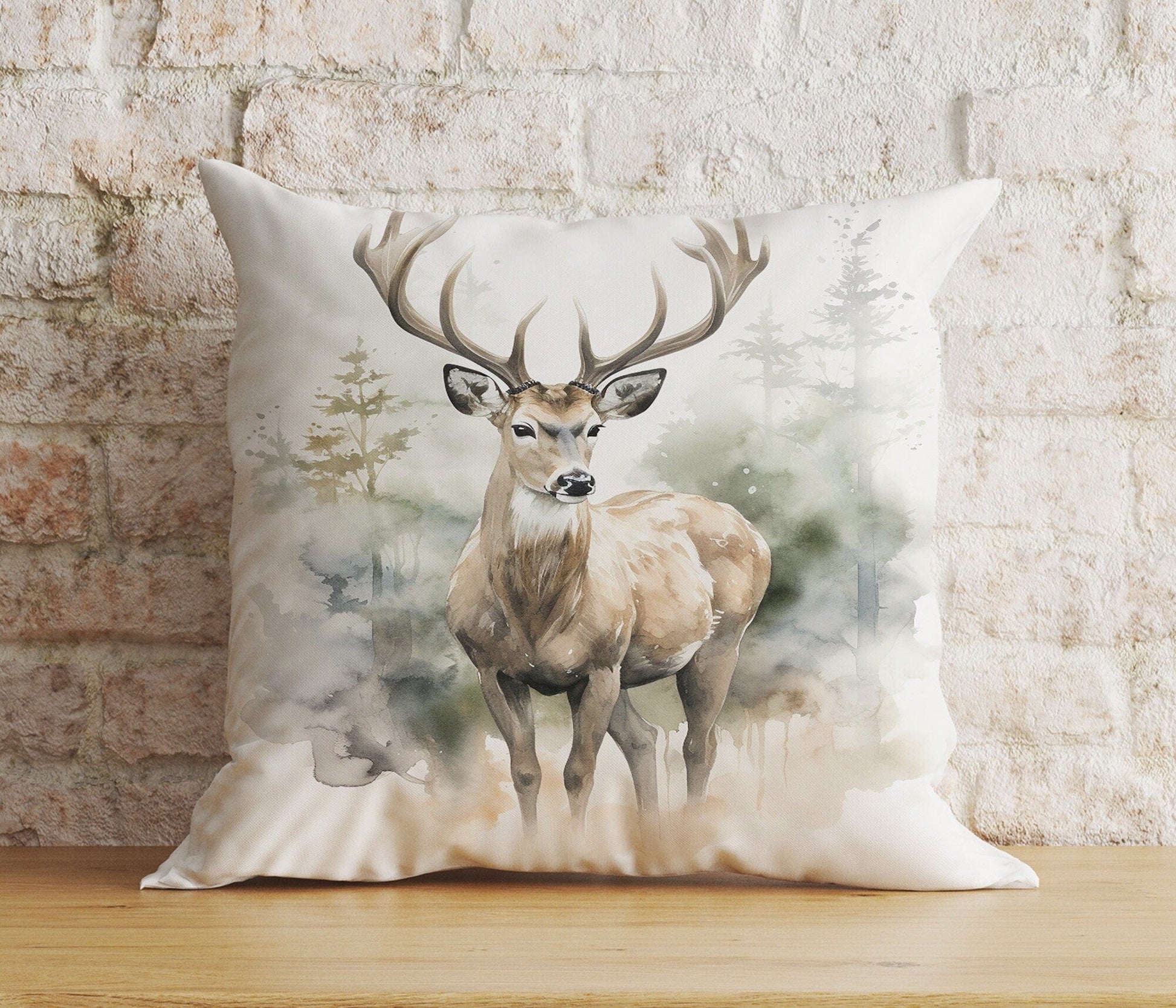 Onay Home Textile Cushion Covers 2 / 12 x 12 inch (30 x 30 cm) Double Side Deer Watercolor Cushion Cover Deer Stag Throw Cushions