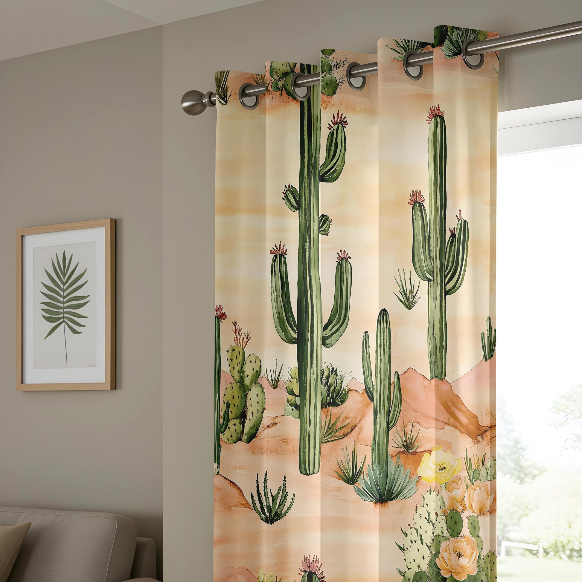 Onay Desert Cactus Window Curtains, Southwest Style Watercolor Drapes