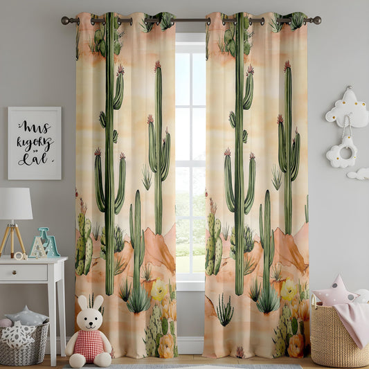 Onay Desert Cactus Window Curtains, Southwest Style Watercolor Drapes