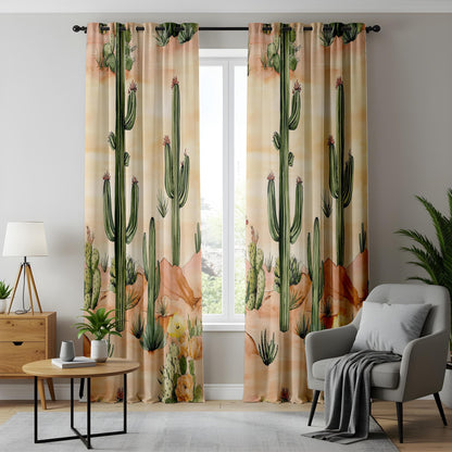 Onay Desert Cactus Window Curtains, Southwest Style Watercolor Drapes