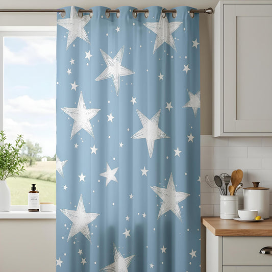 Onay Dreamy Sky Star Window Curtains, Soft Blue & White Celestial Drapes
