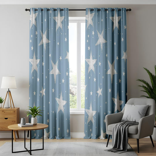 Onay Dreamy Sky Star Window Curtains, Soft Blue & White Celestial Drapes