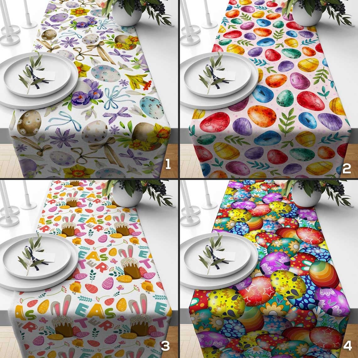 Onay Easter Bunney Easter Egg Colorful Decor Table Runner