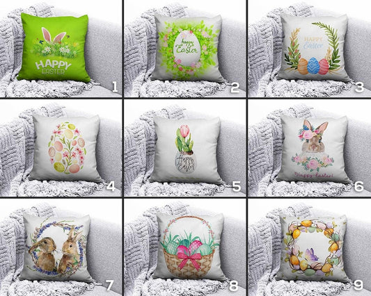 Onay Easter Eggs Flowers Happy Easter Spring Cushion Cover