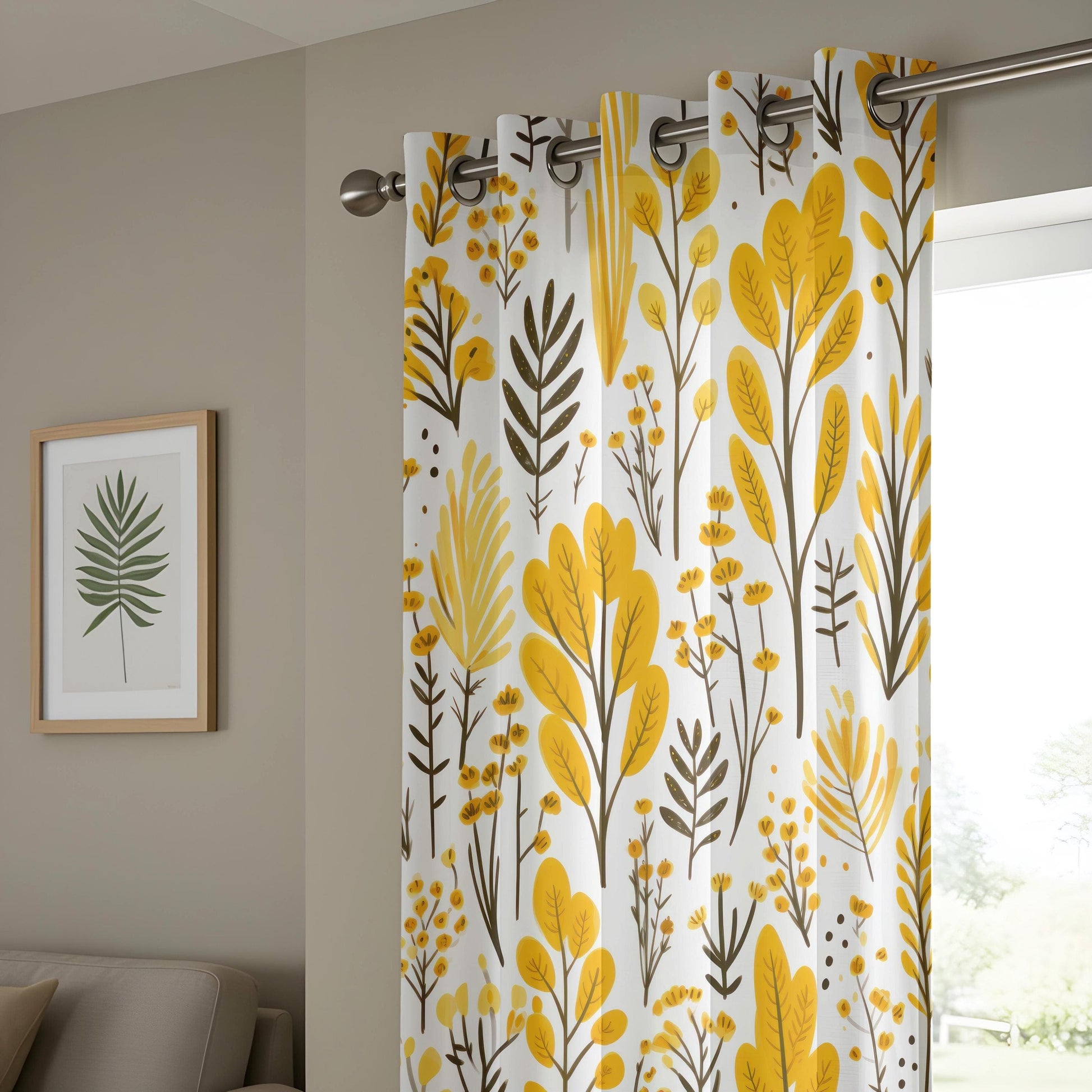 Onay Elegant Floral Curtains, Yellow Flower Curtain, Spring Blossom Printed Drapes