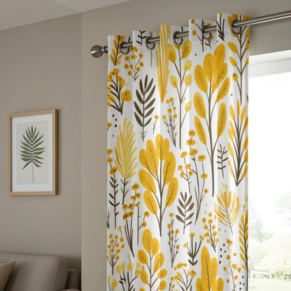 Onay Elegant Floral Curtains, Yellow Flower Curtain, Spring Blossom Printed Drapes