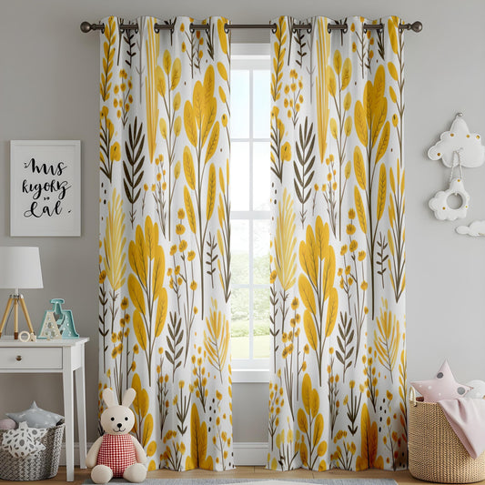 Onay Elegant Floral Curtains, Yellow Flower Curtain, Spring Blossom Printed Drapes