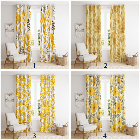 Elegant Yellow & White Floral Curtains - Spring Blossom Drapes