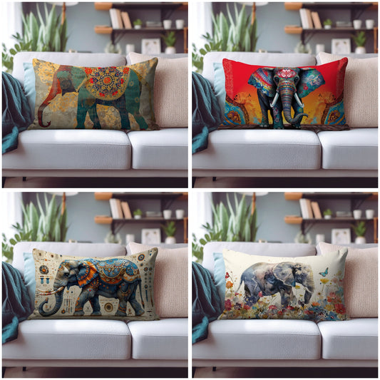 Elephant Rectangle Cushion Cover Animal Pattern Pillow Wild Animal Lumbar Cushion