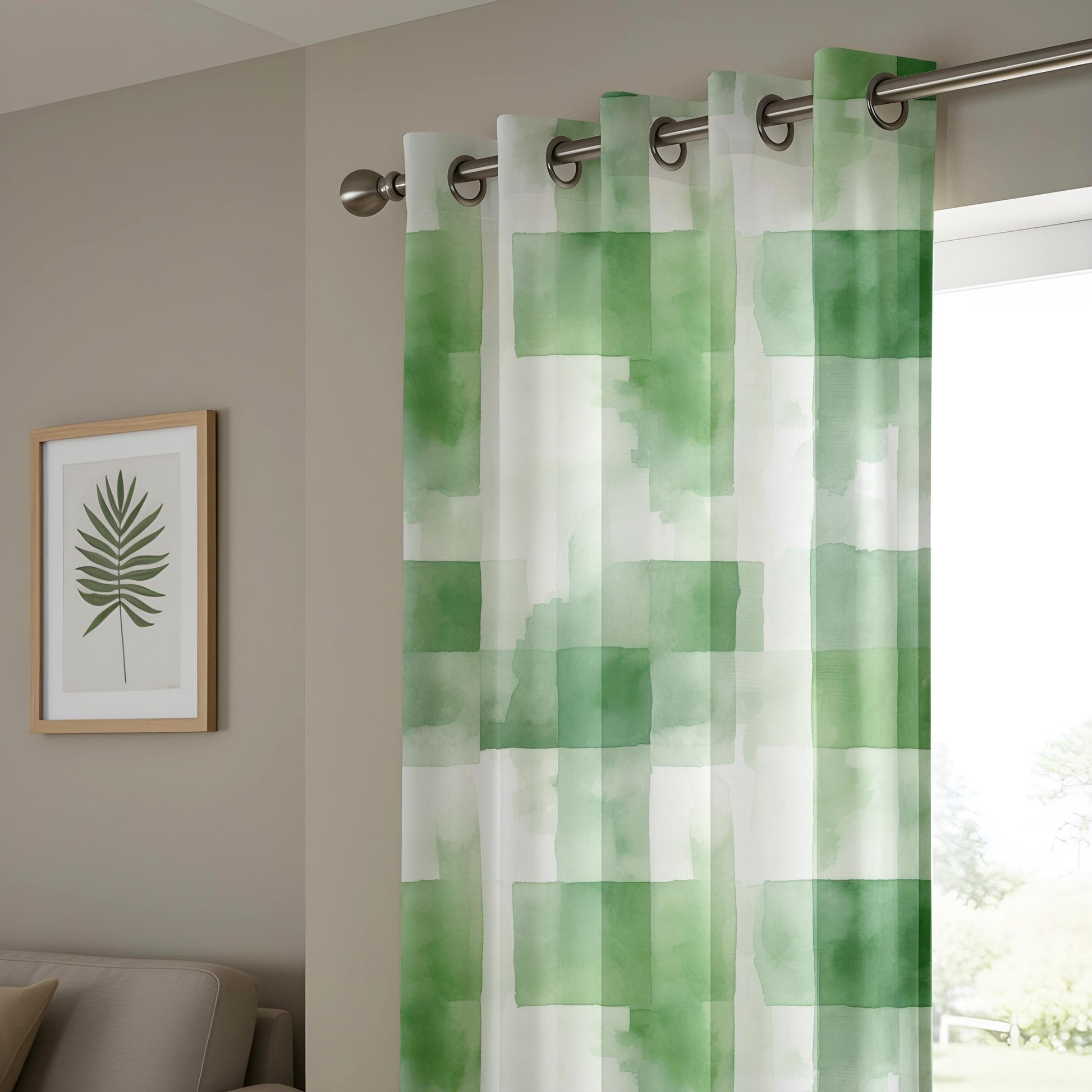 Onay Emerald Block Living Room Curtains, Green Watercolor Panels
