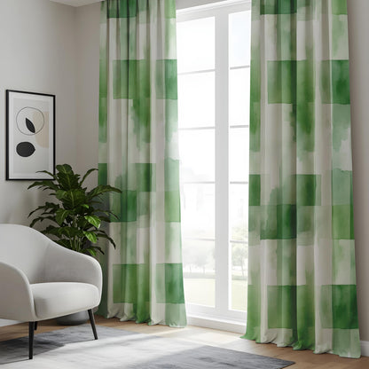 Onay Emerald Block Living Room Curtains, Green Watercolor Panels
