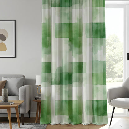 Onay Emerald Block Living Room Curtains, Green Watercolor Panels