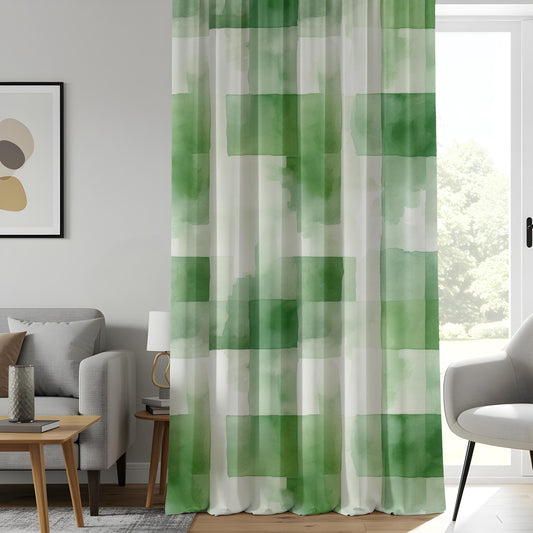 Onay Emerald Block Living Room Curtains, Green Watercolor Panels