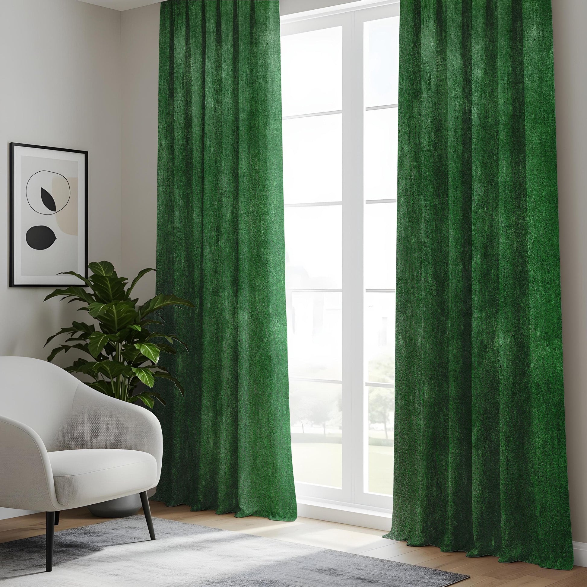 Onay Emerald Green Textured Curtains, Vintage Grunge Window Drapes, Bold Home Decor