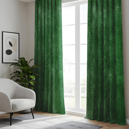 Onay Emerald Green Textured Curtains, Vintage Grunge Window Drapes, Bold Home Decor