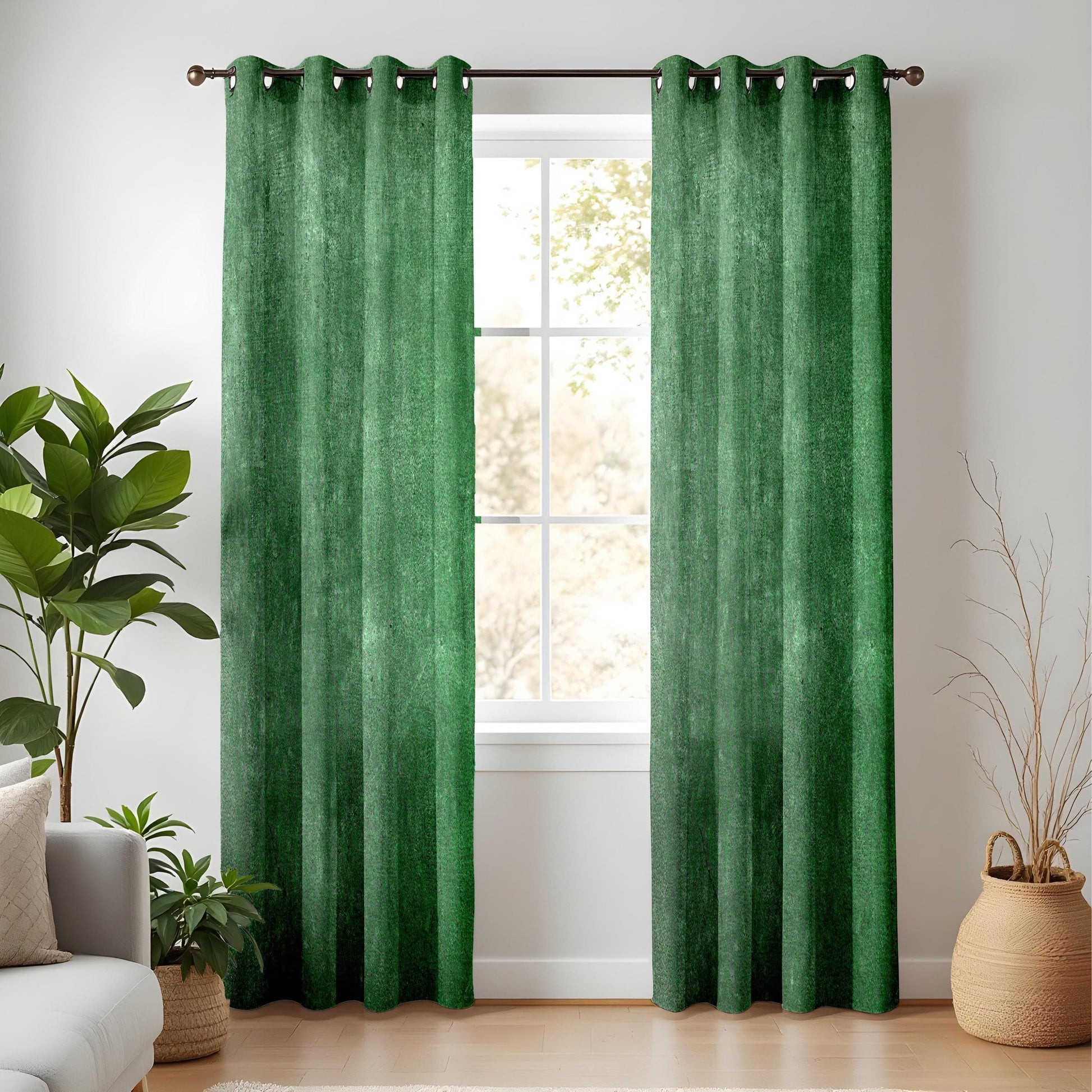 Onay Emerald Green Textured Curtains, Vintage Grunge Window Drapes, Bold Home Decor