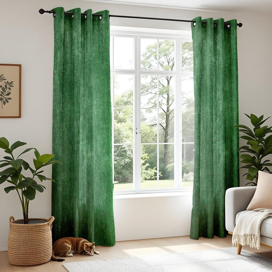 Onay Emerald Green Textured Curtains, Vintage Grunge Window Drapes, Bold Home Decor