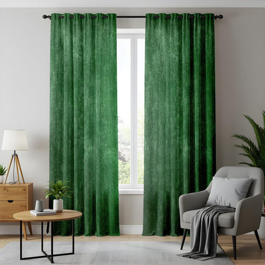 Onay Emerald Green Textured Curtains, Vintage Grunge Window Drapes, Bold Home Decor
