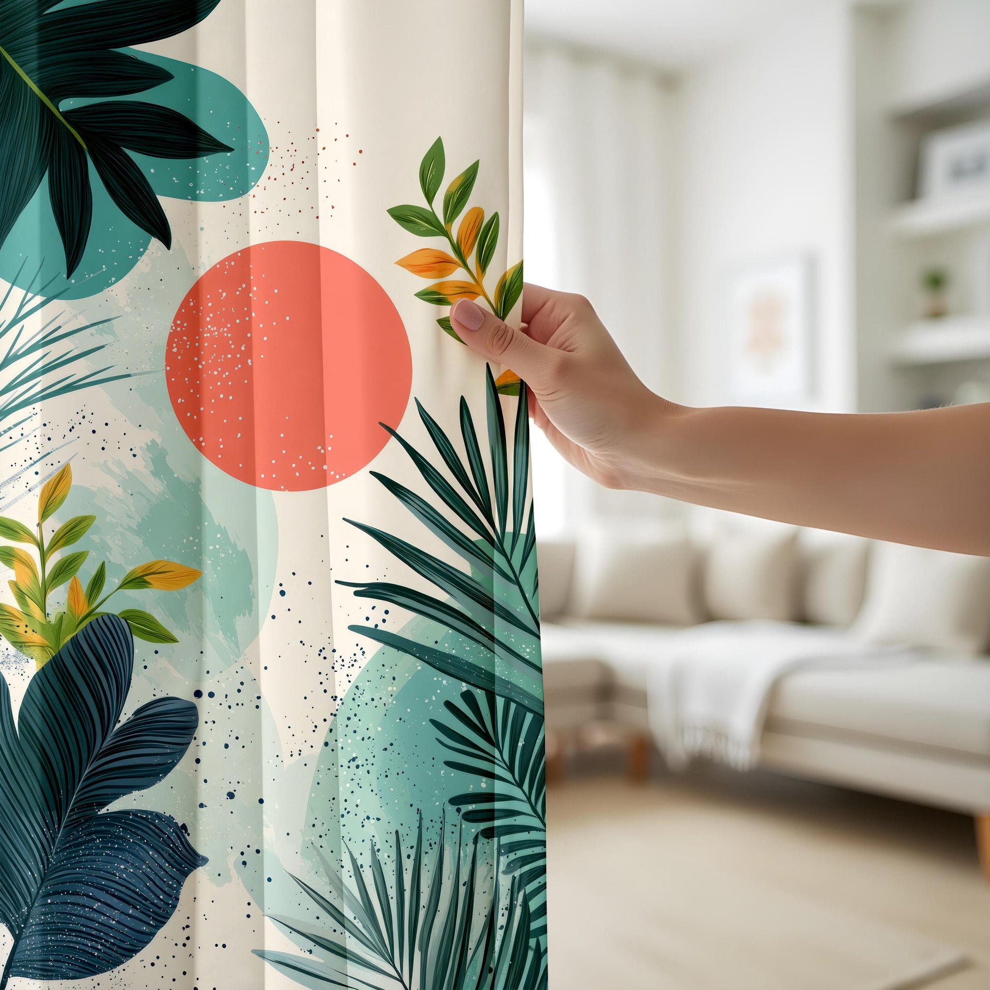 Onay Exotic Botanical Curtains, Lush Greenery & Sunset Print Drapes