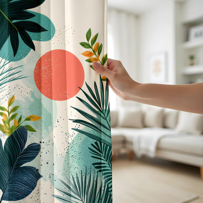 Onay Exotic Botanical Curtains, Lush Greenery & Sunset Print Drapes