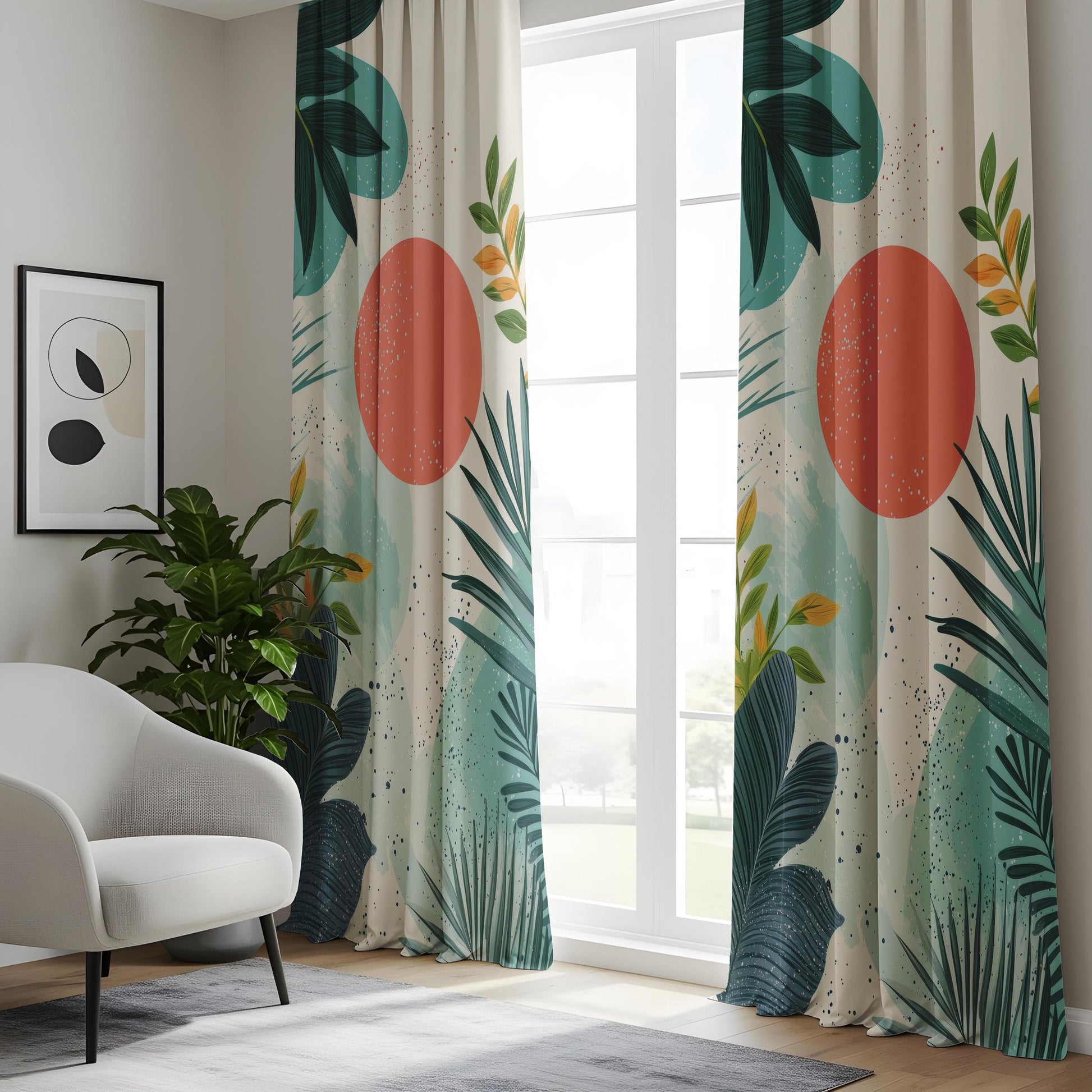 Onay Exotic Botanical Curtains, Lush Greenery & Sunset Print Drapes
