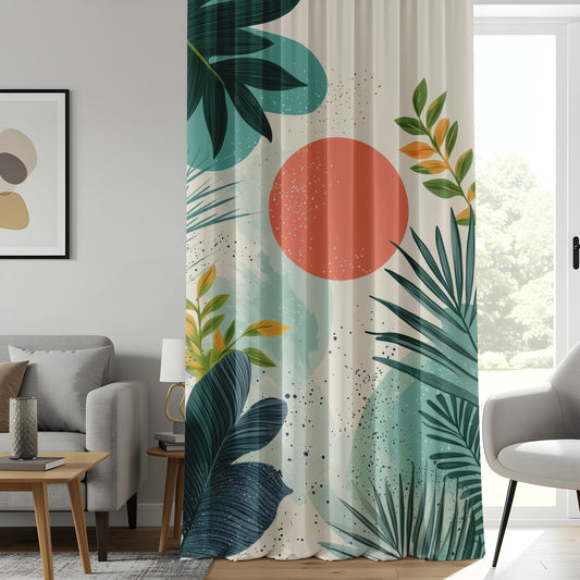 Onay Exotic Botanical Curtains, Lush Greenery & Sunset Print Drapes