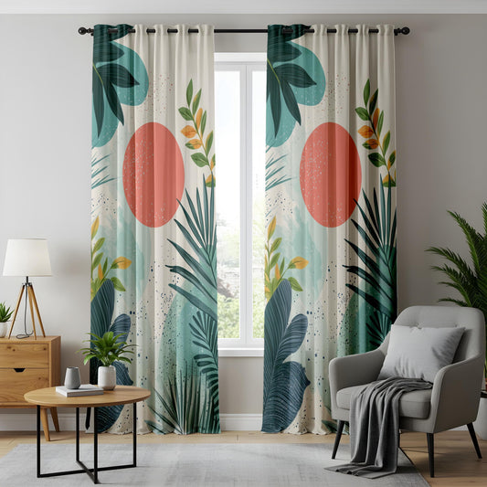 Onay Exotic Botanical Curtains, Lush Greenery & Sunset Print Drapes