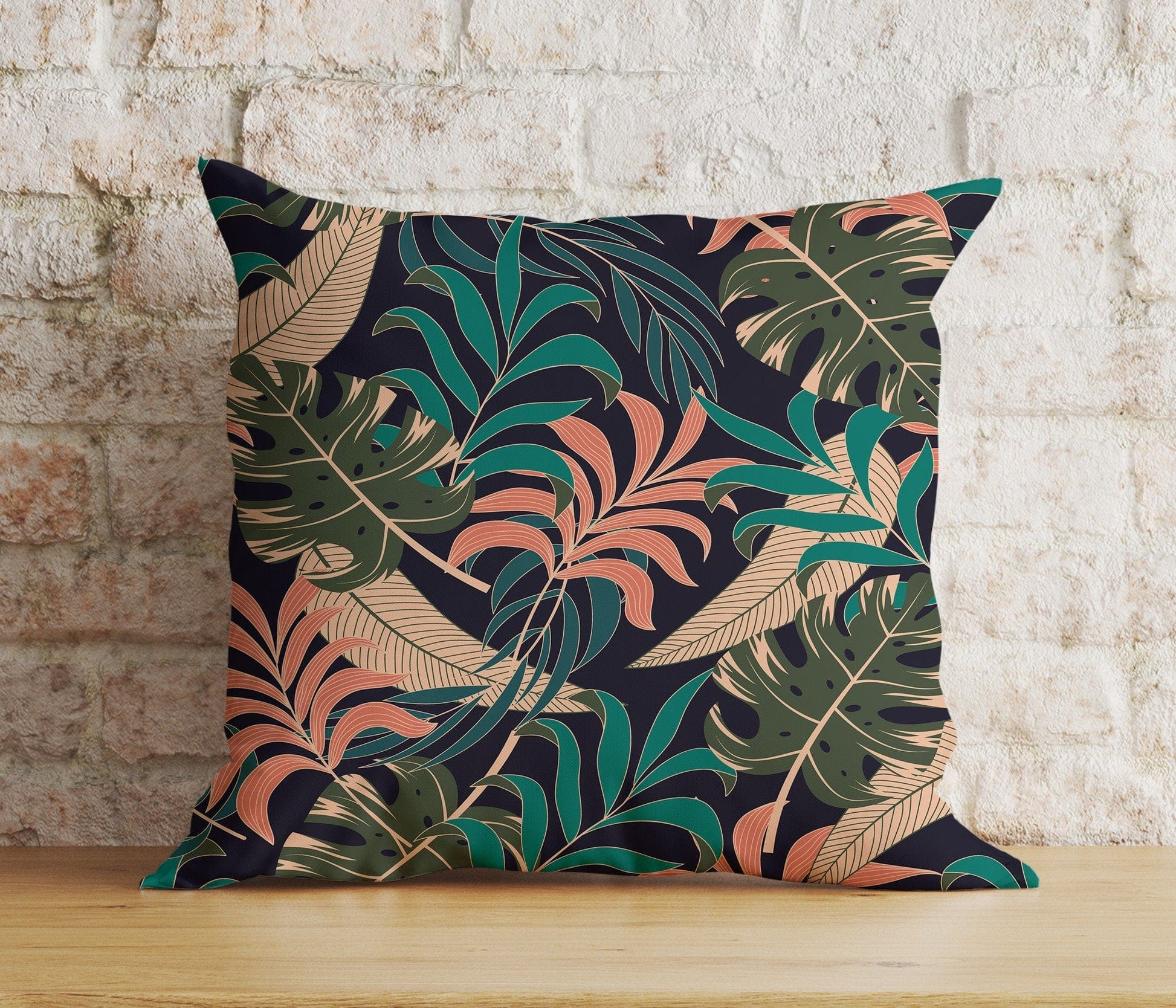 Onay 3 / 12 x 12 inch (30 x 30 cm) Exotic Floral Colorful Palm Leaves Modern Cushion Cover