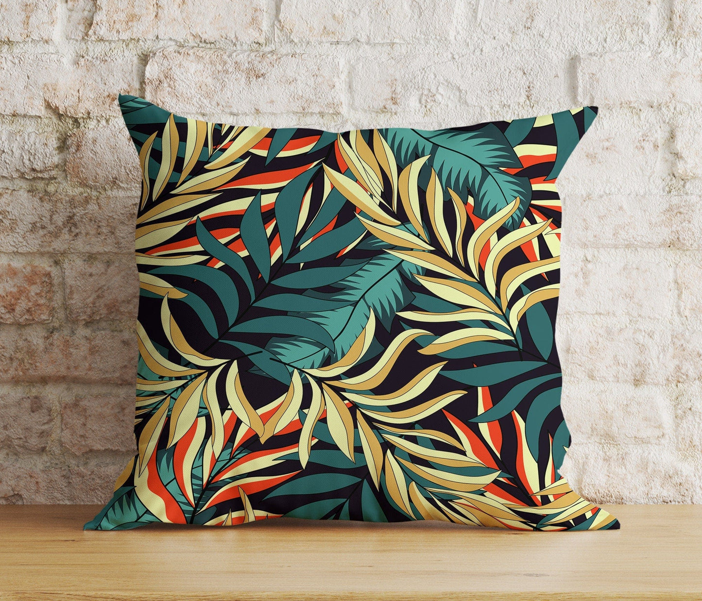 Onay 2 / 12 x 12 inch (30 x 30 cm) Exotic Floral Colorful Palm Leaves Modern Cushion Cover