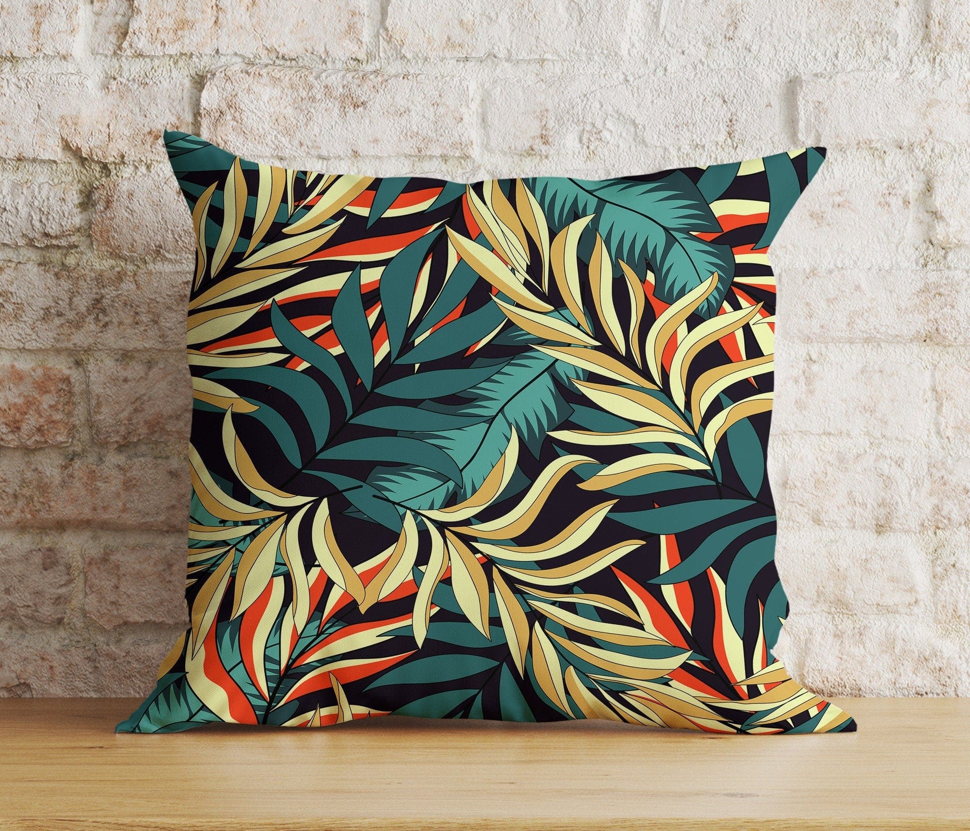 Onay 2 / 12 x 12 inch (30 x 30 cm) Exotic Floral Colorful Palm Leaves Modern Cushion Cover