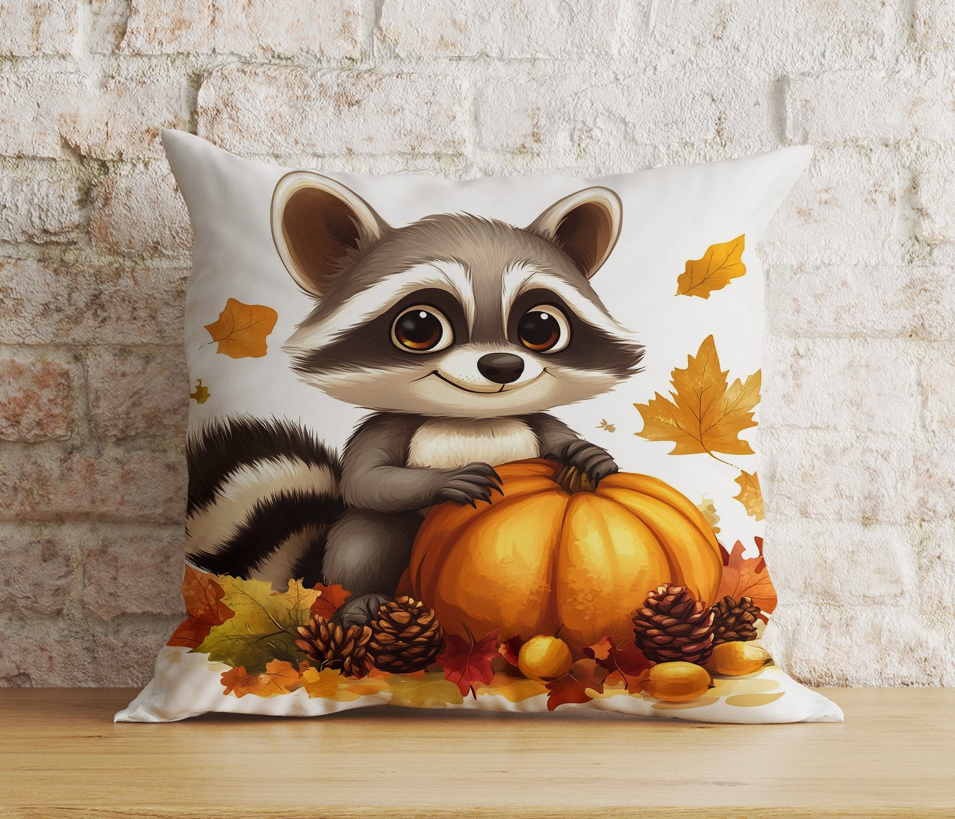 Onay Cushion Covers Fall Raccoon Halloween Pumpkin and Woodland Cushion Covers